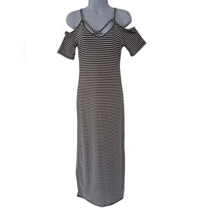 NWT Caution To The Wind/ Striped Cold Shoulder Maxi Dress With Slit/ Size US M